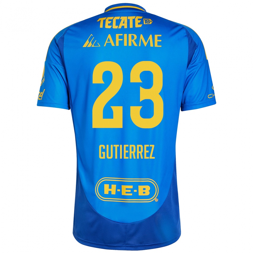 Niño Camiseta Jana Gutierrez #23 Azul Amarillo 2ª Equipación 2024/25 La Camisa México