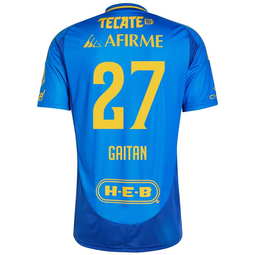 Niño Camiseta Natalia Gaitan #27 Azul Amarillo 2ª Equipación 2024/25 La Camisa México