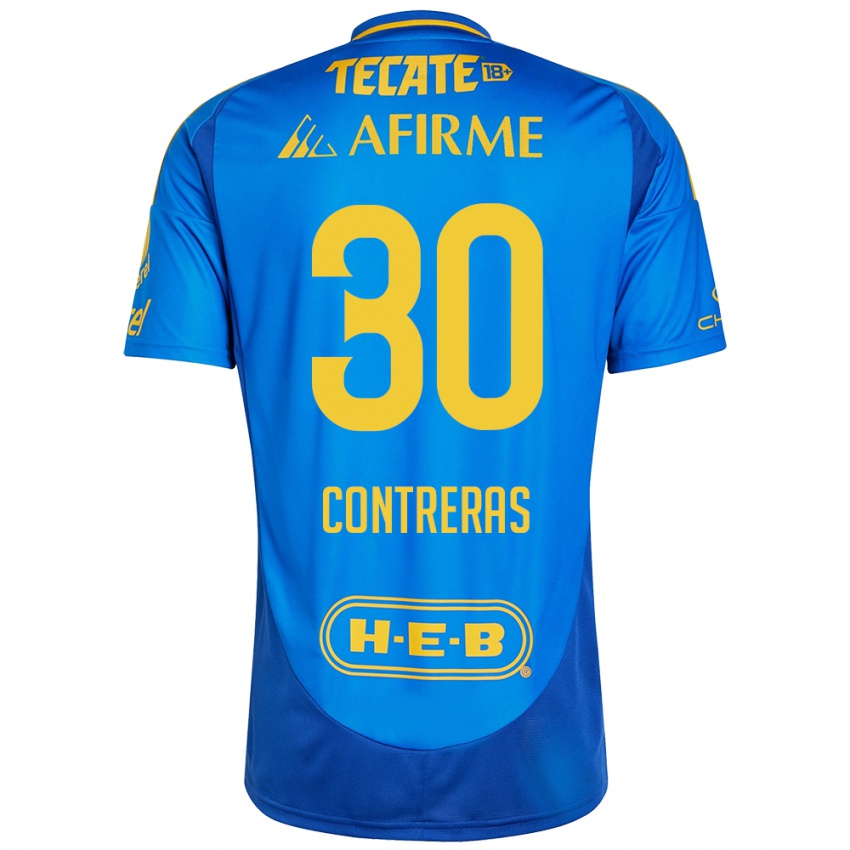 Niño Camiseta Lizeth Contreras #30 Azul Amarillo 2ª Equipación 2024/25 La Camisa México