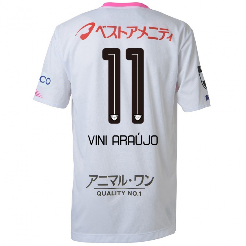 Niño Camiseta Vinícius Araújo #11 Blanco Azul Rosa 2ª Equipación 2024/25 La Camisa México