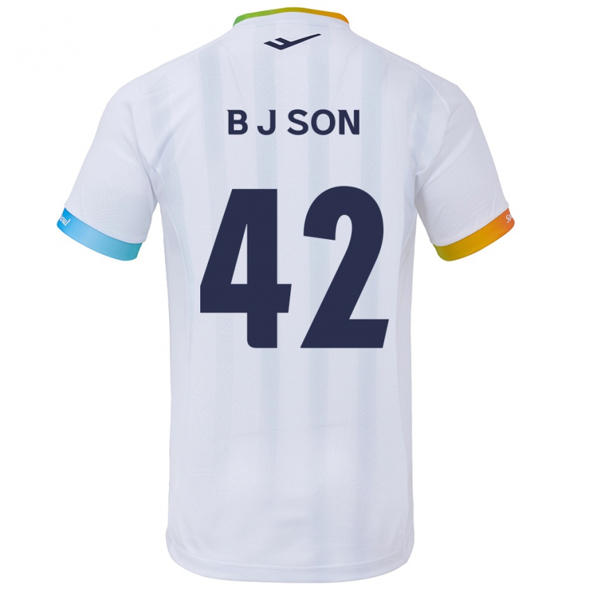 Niño Camiseta Jeong-Beom Son #42 Blanco Azul 2ª Equipación 2024/25 La Camisa México