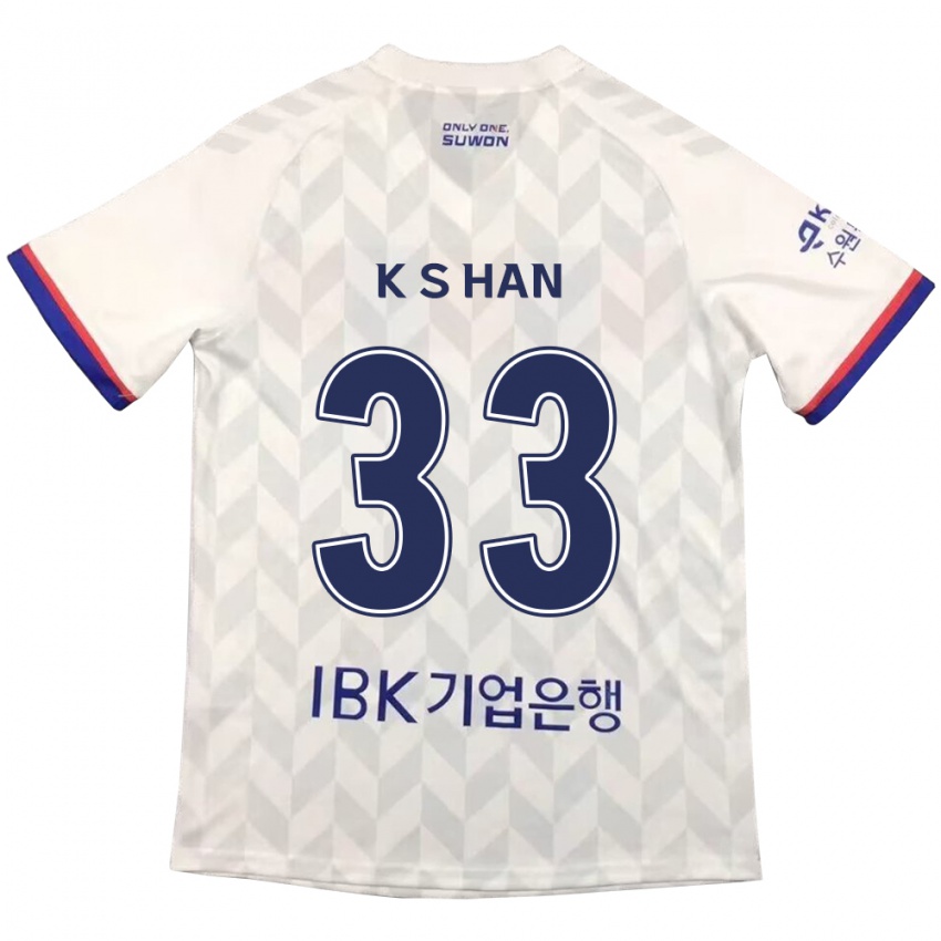 Niño Camiseta Sang-Kyu Han #33 Blanco Azul 2ª Equipación 2024/25 La Camisa México