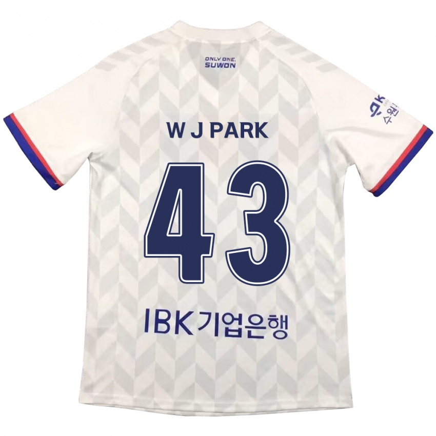 Niño Camiseta Jin-Woo Park #43 Blanco Azul 2ª Equipación 2024/25 La Camisa México