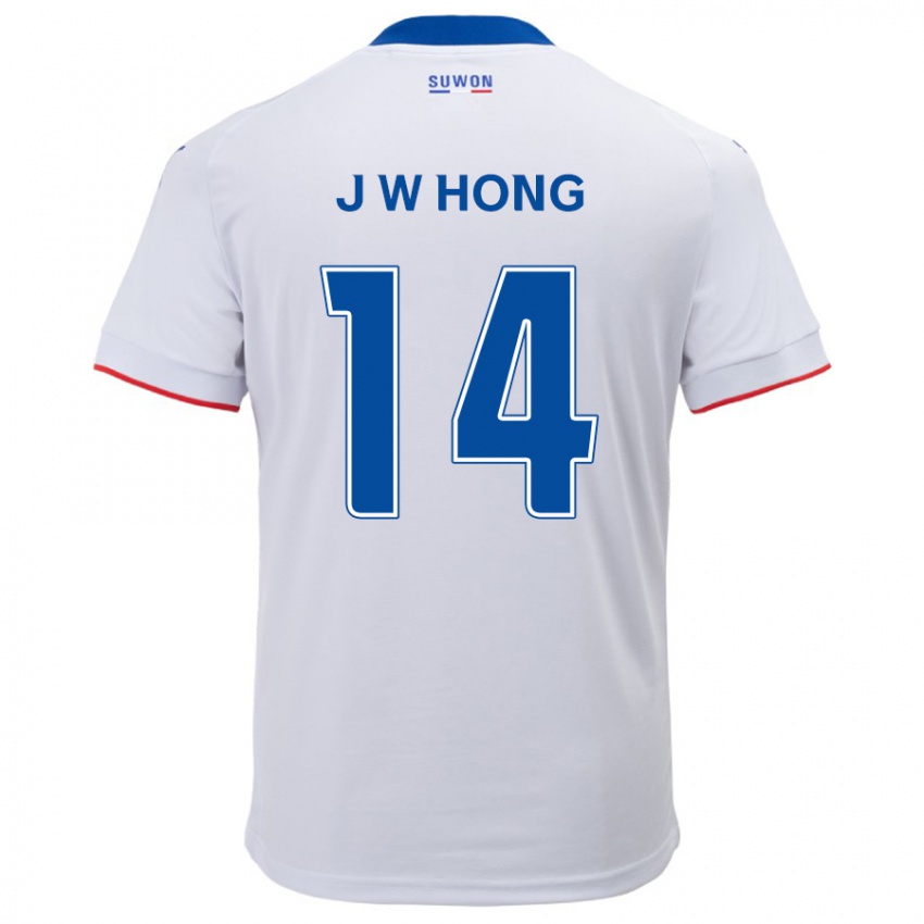 Niño Camiseta Won-Jin Hong #14 Blanco Azul 2ª Equipación 2024/25 La Camisa México