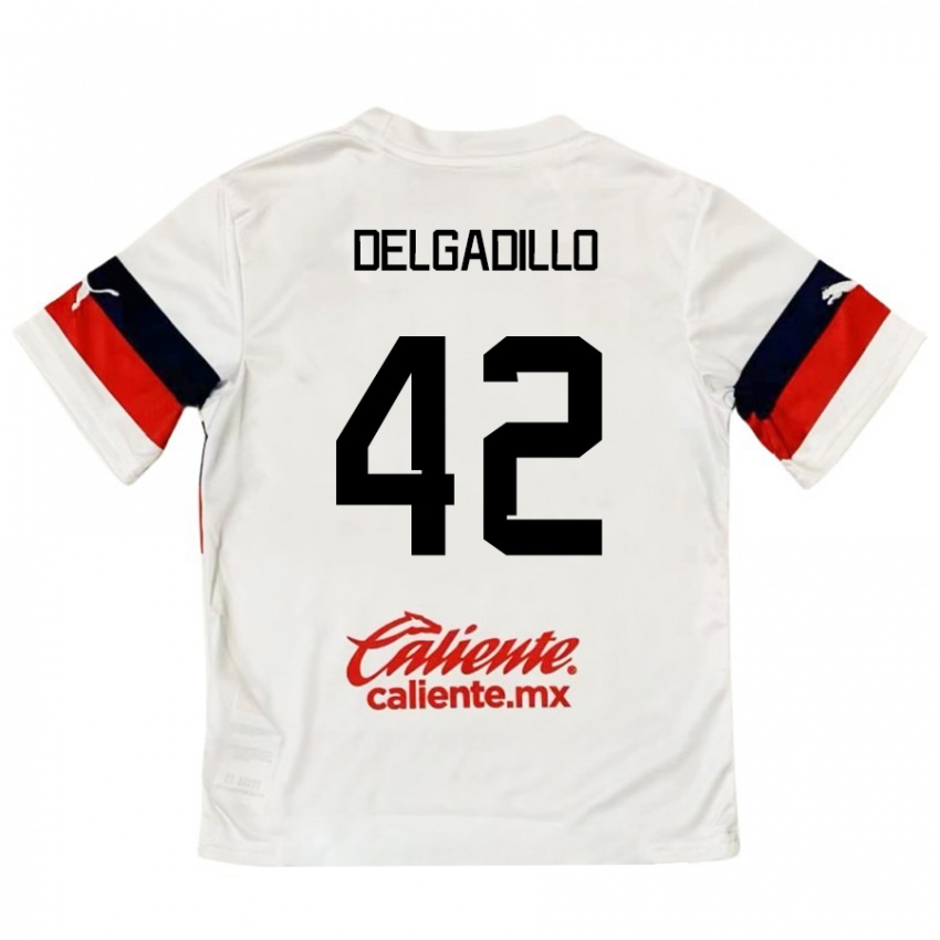 Niño Camiseta Diego Delgadillo #42 Blanco Rojo 2ª Equipación 2024/25 La Camisa México