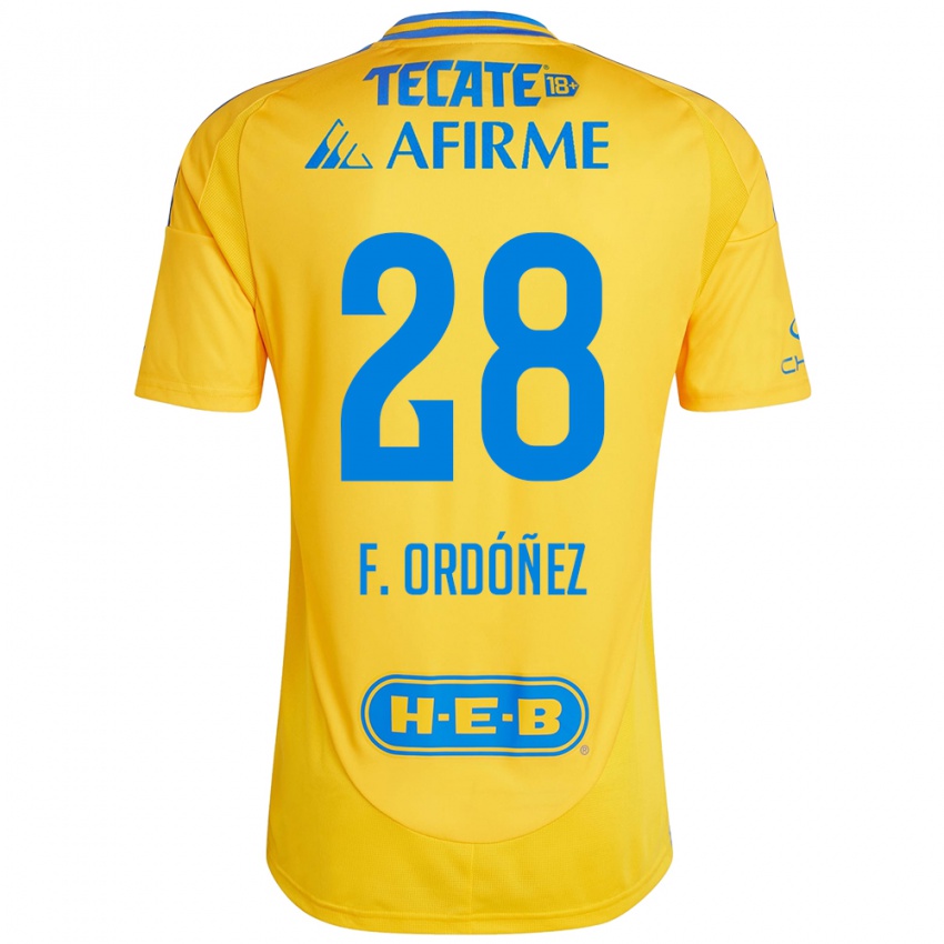 Hombre Camiseta Fernando Ordóñez #28 Oro Amarillo 1ª Equipación 2024/25 La Camisa México