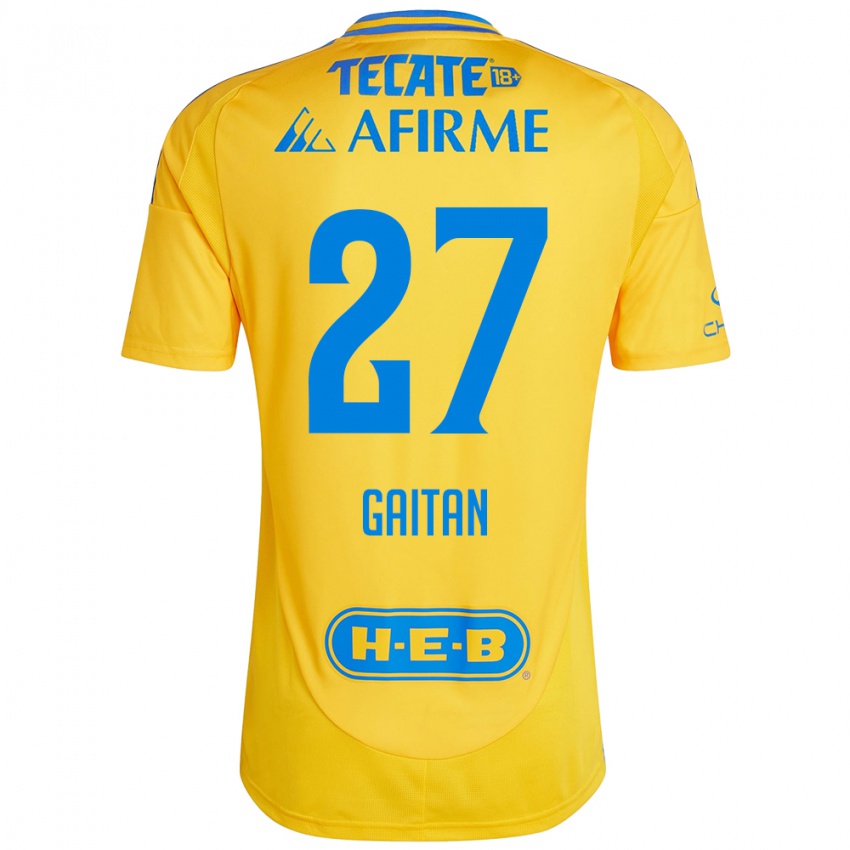 Hombre Camiseta Natalia Gaitan #27 Oro Amarillo 1ª Equipación 2024/25 La Camisa México