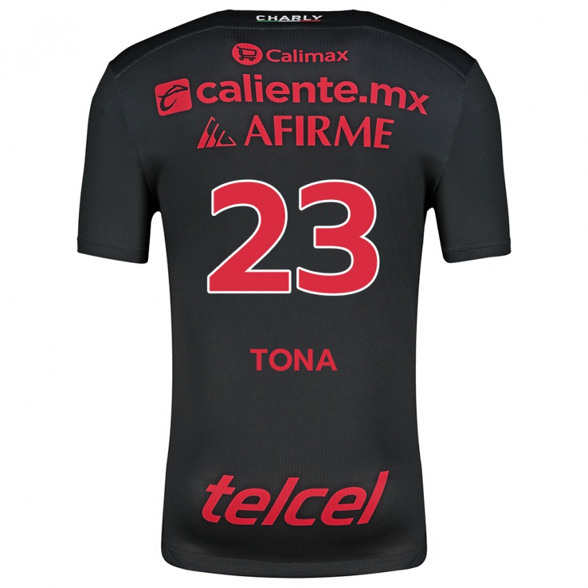 Hombre Camiseta Iván Tona #23 Negro Rojo 1ª Equipación 2024/25 La Camisa México