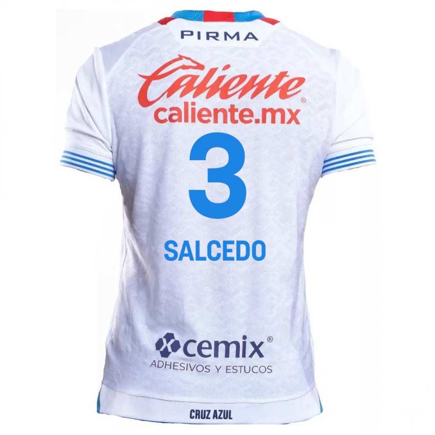 Hombre Camiseta Carlos Salcedo #3 Blanco Azul 2ª Equipación 2024/25 La Camisa México