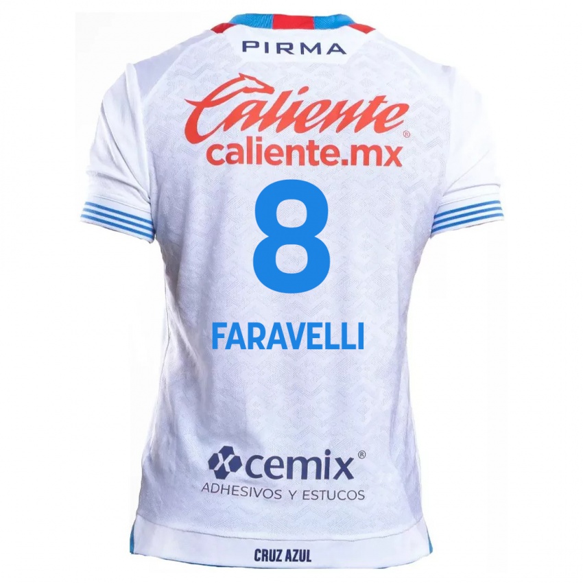 Hombre Camiseta Lorenzo Faravelli #8 Blanco Azul 2ª Equipación 2024/25 La Camisa México