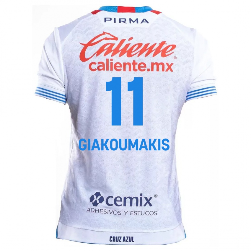 Hombre Camiseta Georgios Giakoumakis #11 Blanco Azul 2ª Equipación 2024/25 La Camisa México