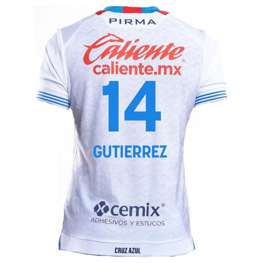 Hombre Camiseta Alexis Gutierrez #14 Blanco Azul 2ª Equipación 2024/25 La Camisa México