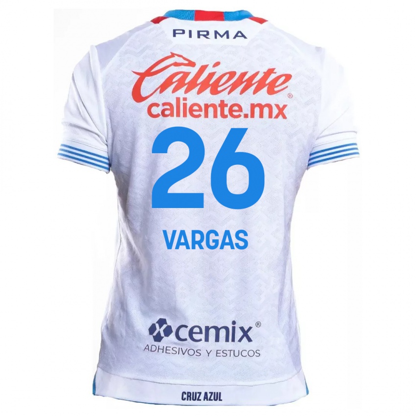 Hombre Camiseta Carlos Vargas #26 Blanco Azul 2ª Equipación 2024/25 La Camisa México