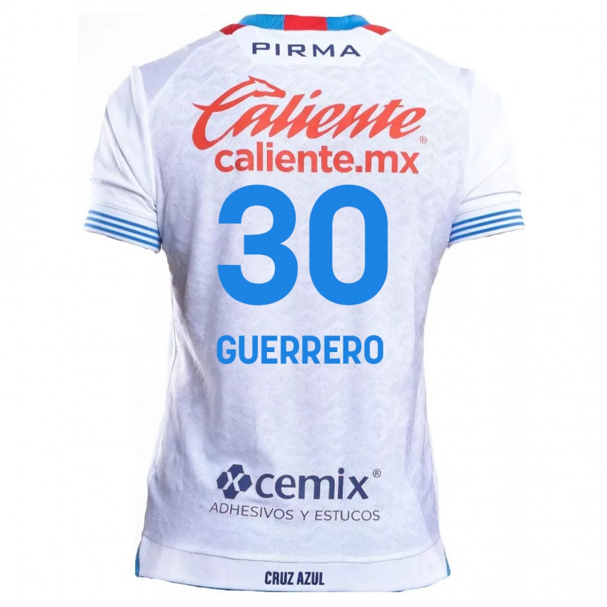 Hombre Camiseta Rafael Guerrero #30 Blanco Azul 2ª Equipación 2024/25 La Camisa México