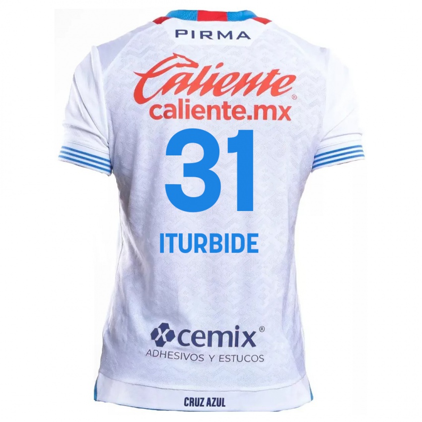 Hombre Camiseta Luis Iturbide #31 Blanco Azul 2ª Equipación 2024/25 La Camisa México