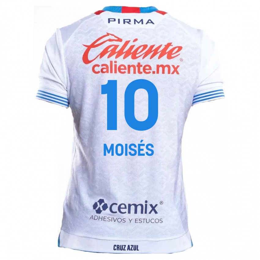 Hombre Camiseta Moisés Vieira #10 Blanco Azul 2ª Equipación 2024/25 La Camisa México