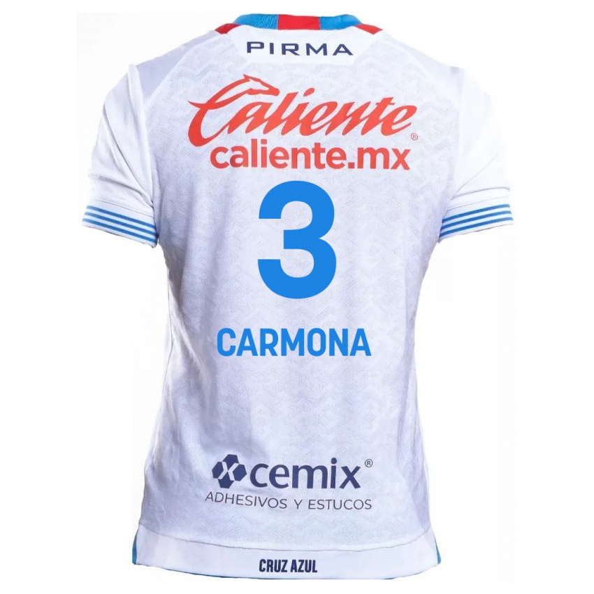 Hombre Camiseta Edith Carmona #3 Blanco Azul 2ª Equipación 2024/25 La Camisa México