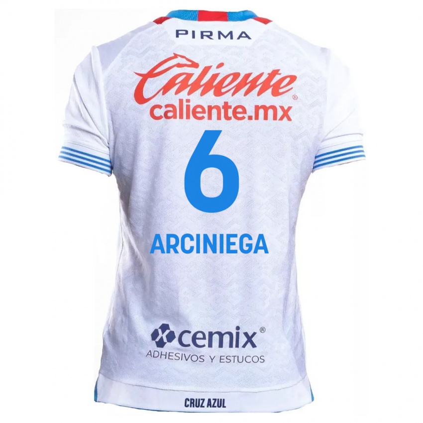 Hombre Camiseta Mirelle Arciniega #6 Blanco Azul 2ª Equipación 2024/25 La Camisa México