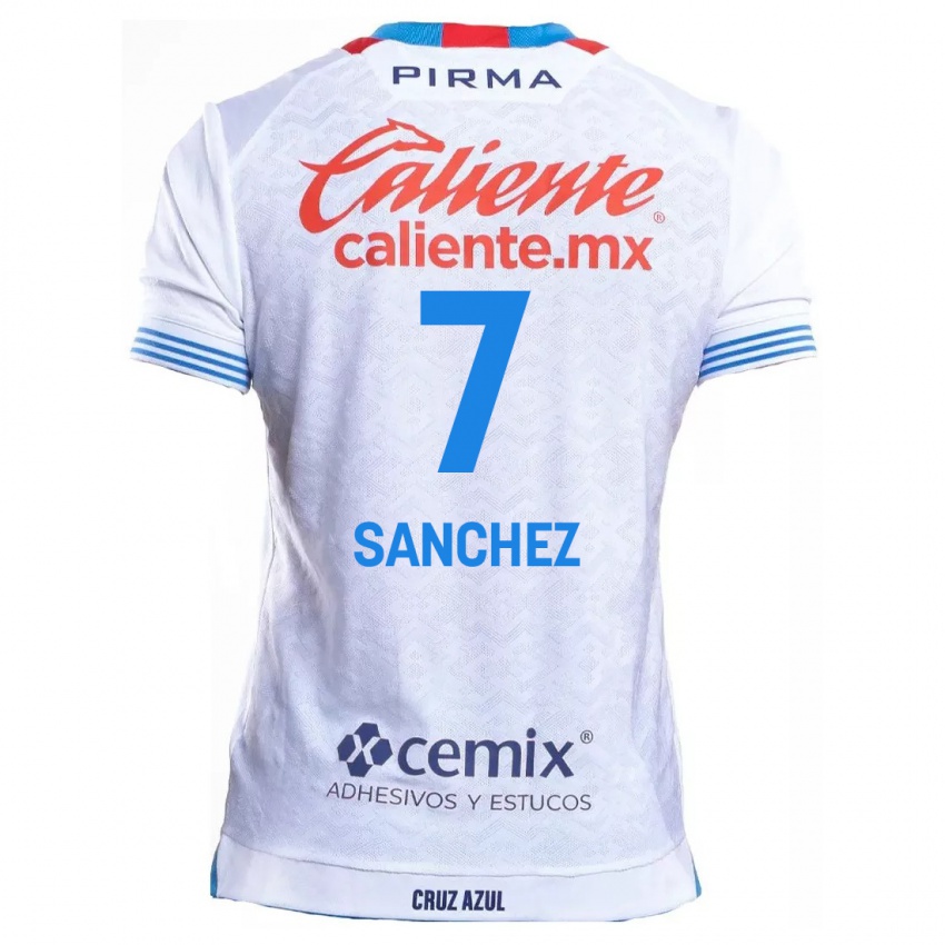 Hombre Camiseta Andrea Sanchez #7 Blanco Azul 2ª Equipación 2024/25 La Camisa México