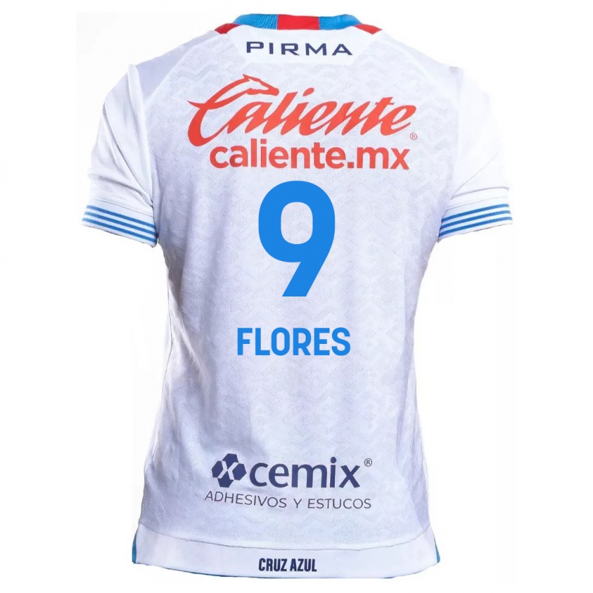 Hombre Camiseta Daniela Flores #9 Blanco Azul 2ª Equipación 2024/25 La Camisa México