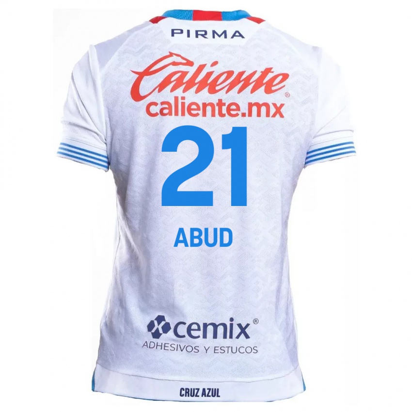 Hombre Camiseta Karime Abud #21 Blanco Azul 2ª Equipación 2024/25 La Camisa México