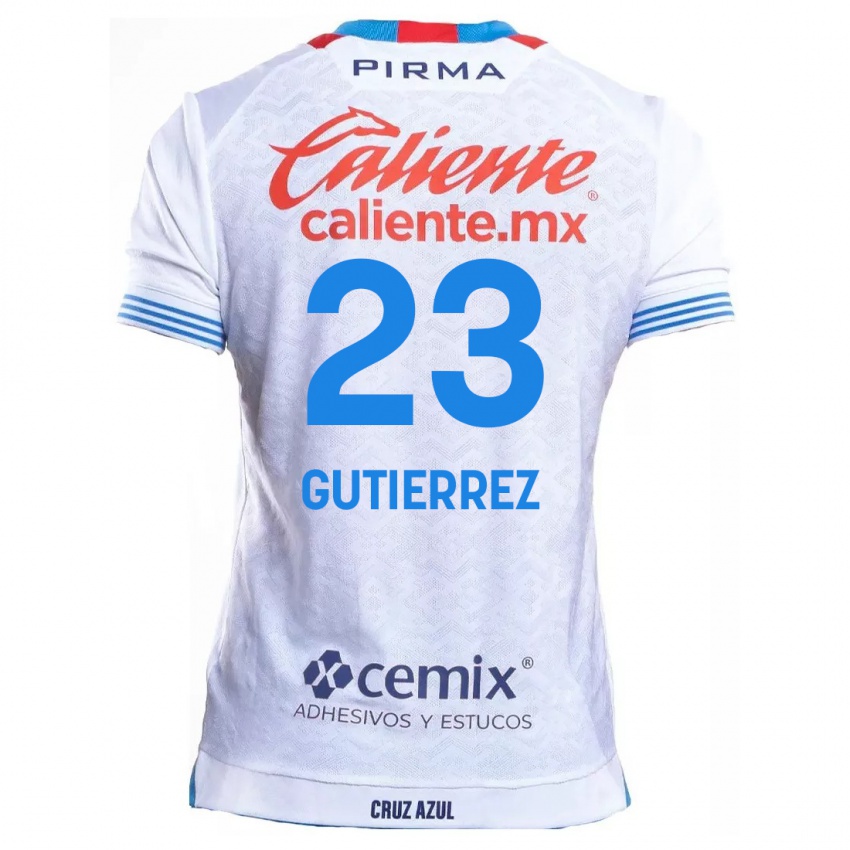 Hombre Camiseta Ivonne Gutierrez #23 Blanco Azul 2ª Equipación 2024/25 La Camisa México