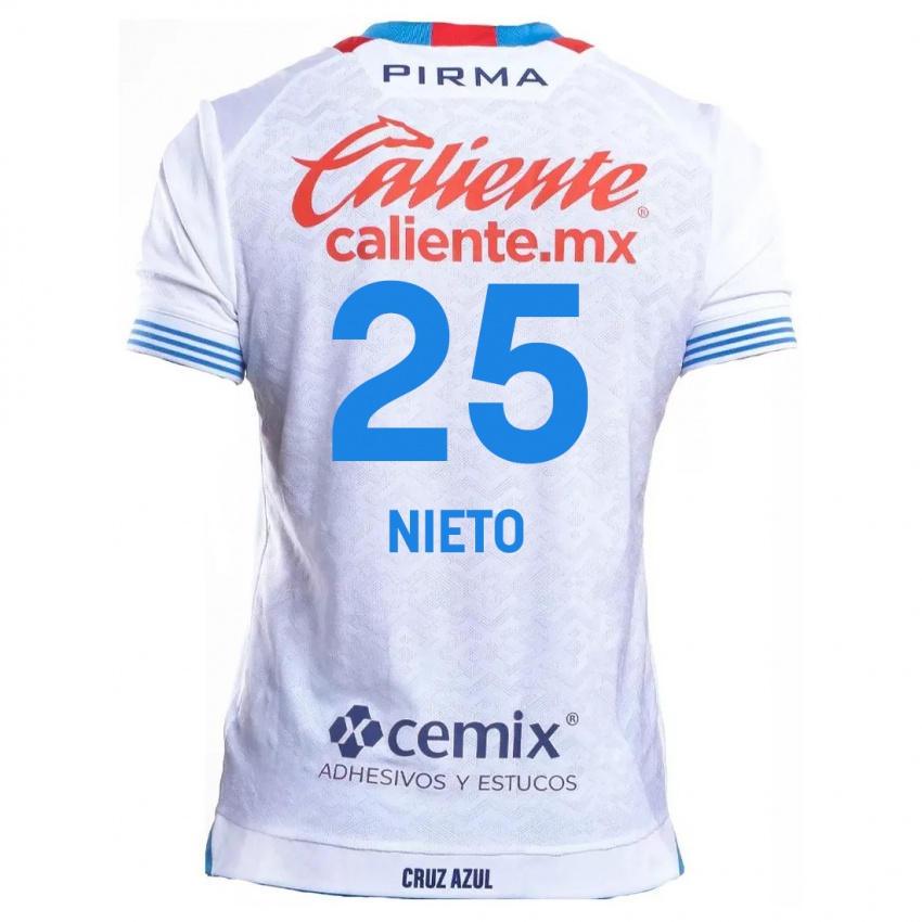 Hombre Camiseta Natsidieli Nieto #25 Blanco Azul 2ª Equipación 2024/25 La Camisa México