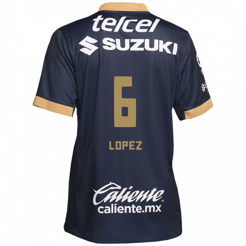 Hombre Camiseta Nathalia Lopez #6 Obsidiana Dorada Blanca 2ª Equipación 2024/25 La Camisa México