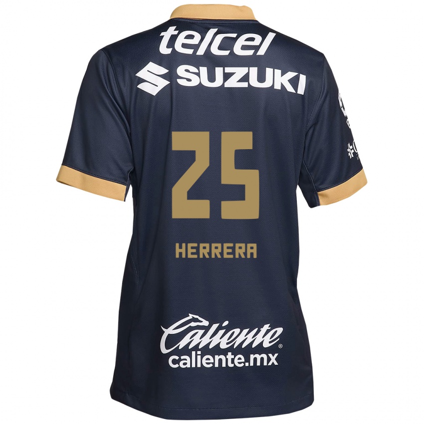 Hombre Camiseta Laura Herrera #25 Obsidiana Dorada Blanca 2ª Equipación 2024/25 La Camisa México