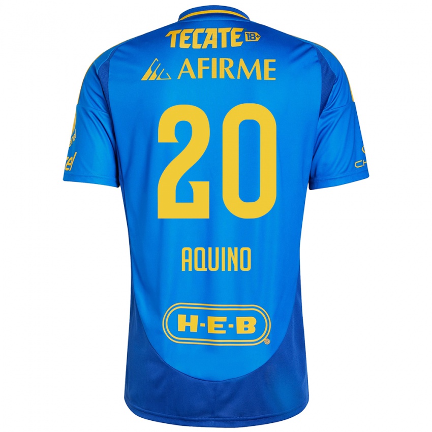 Hombre Camiseta Javier Aquino #20 Azul Amarillo 2ª Equipación 2024/25 La Camisa México