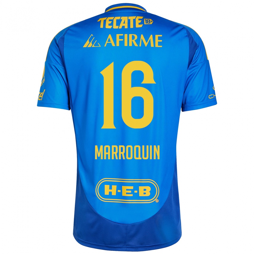 Hombre Camiseta Ammanda Marroquin #16 Azul Amarillo 2ª Equipación 2024/25 La Camisa México