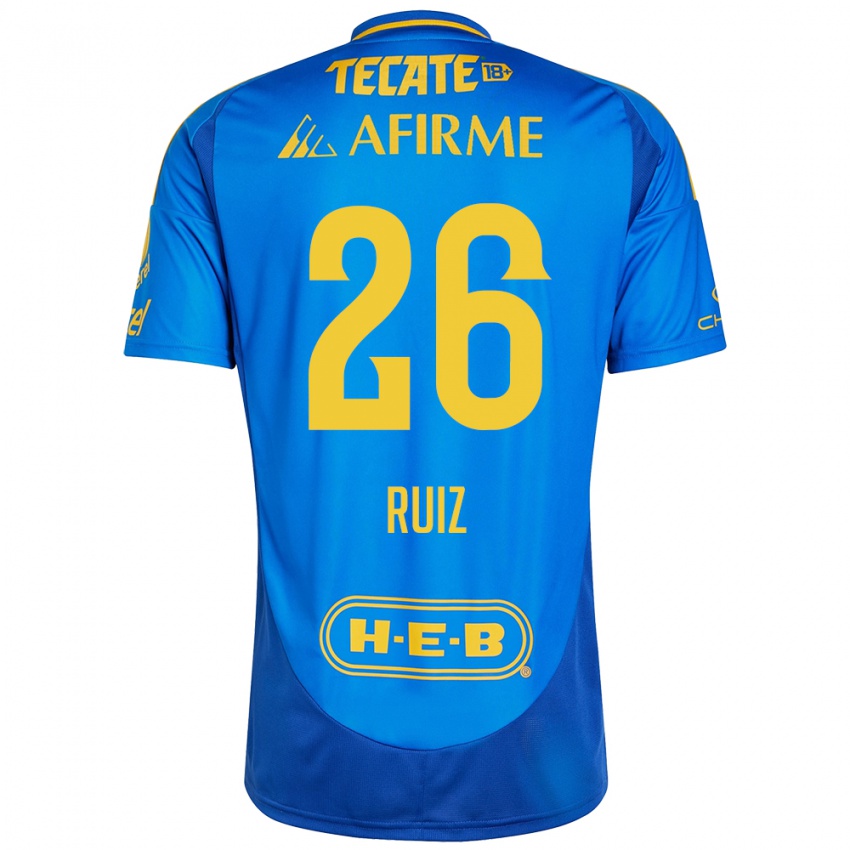 Hombre Camiseta Michel Ruiz #26 Azul Amarillo 2ª Equipación 2024/25 La Camisa México