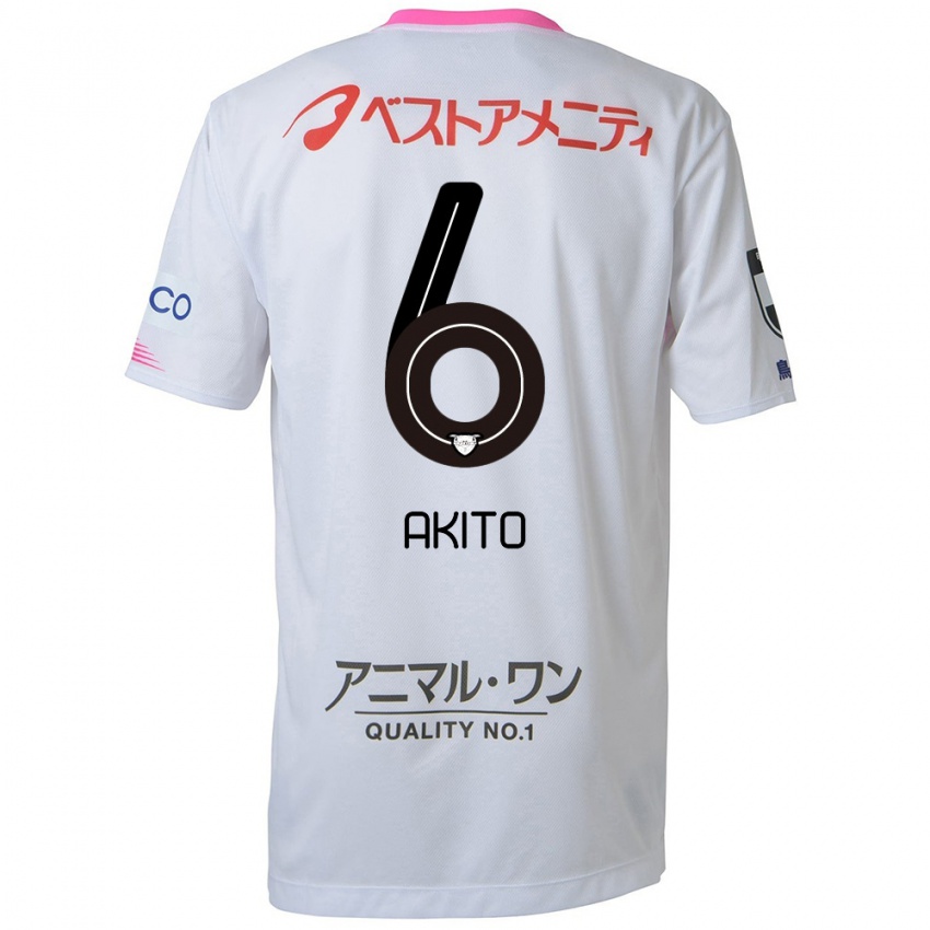 Hombre Camiseta Akito Fukuta #6 Blanco Azul Rosa 2ª Equipación 2024/25 La Camisa México