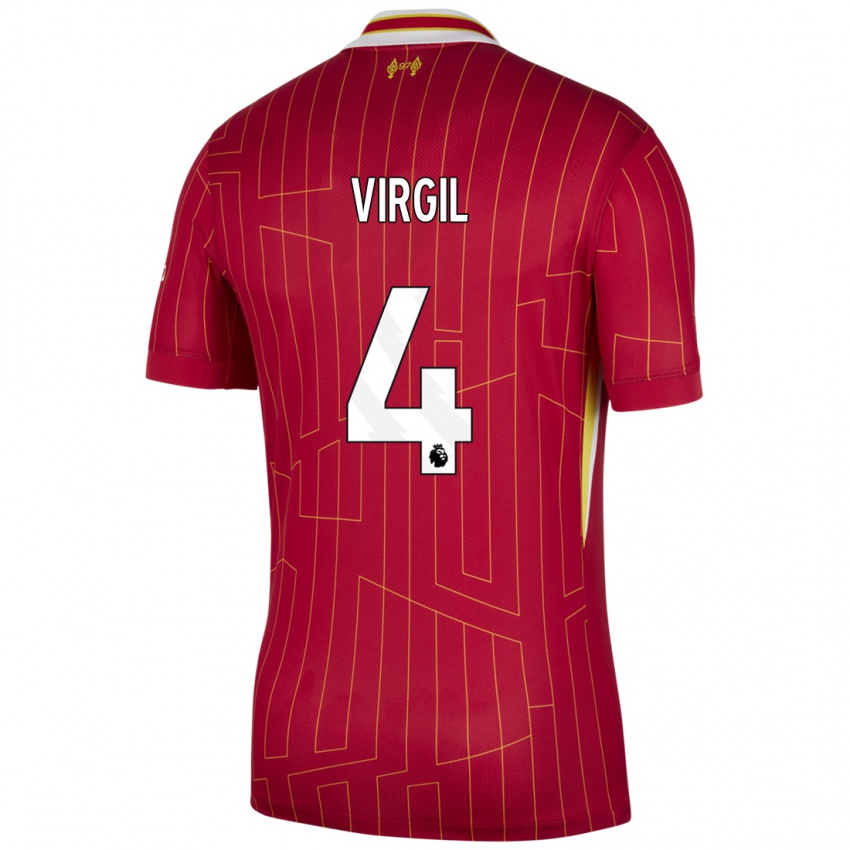 Niño Camiseta Virgil Van Dijk #4 Rojo Amarillo Blanco 1ª Equipación 2024/25 La Camisa México