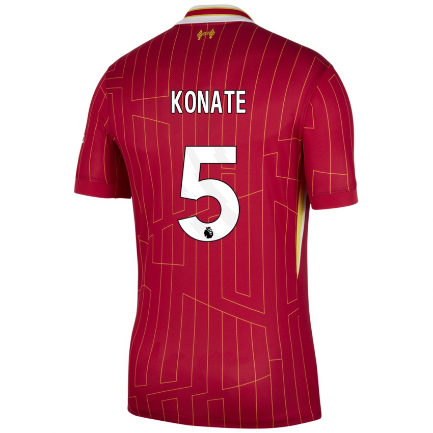 Niño Camiseta Ibrahima Konate #5 Rojo Amarillo Blanco 1ª Equipación 2024/25 La Camisa México