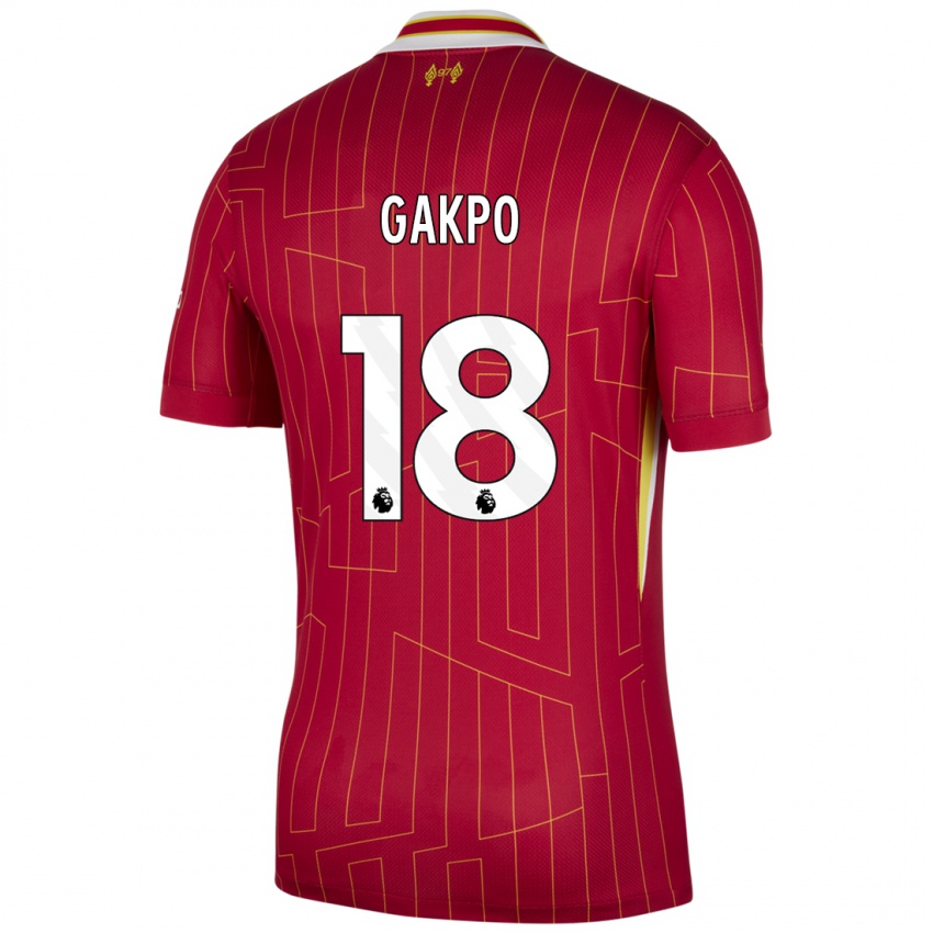 Niño Camiseta Cody Gakpo #18 Rojo Amarillo Blanco 1ª Equipación 2024/25 La Camisa México