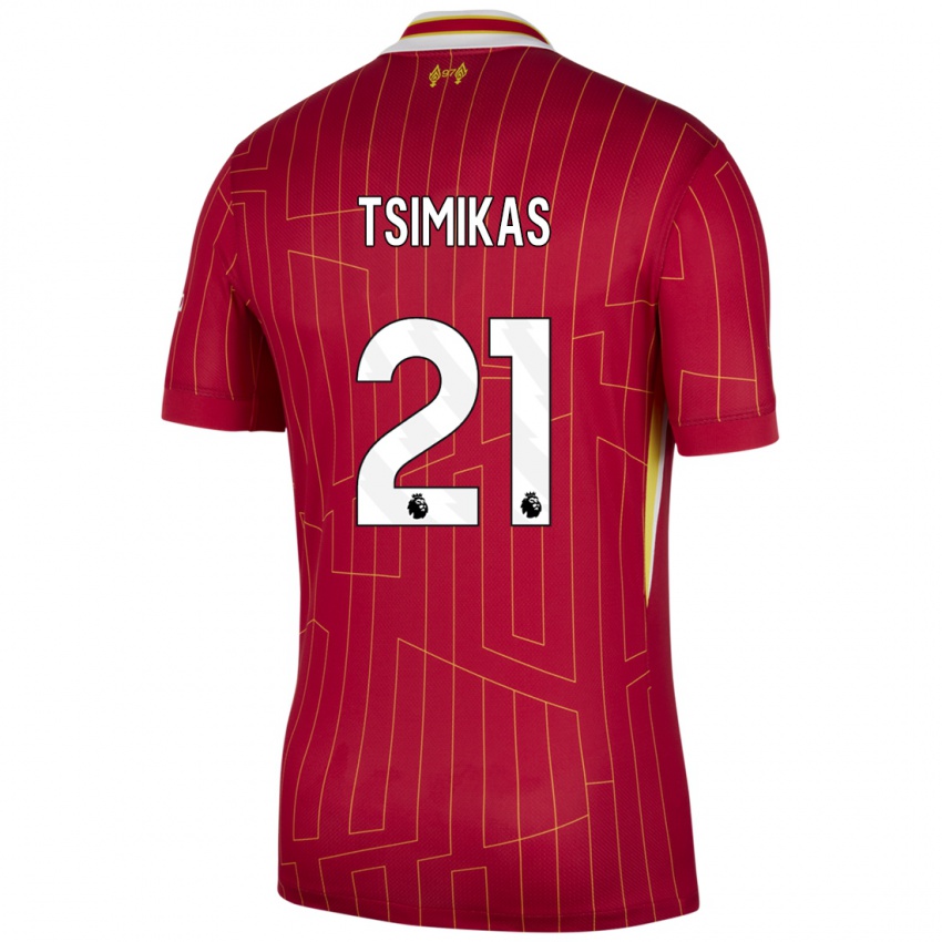 Niño Camiseta Konstantinos Tsimikas #21 Rojo Amarillo Blanco 1ª Equipación 2024/25 La Camisa México