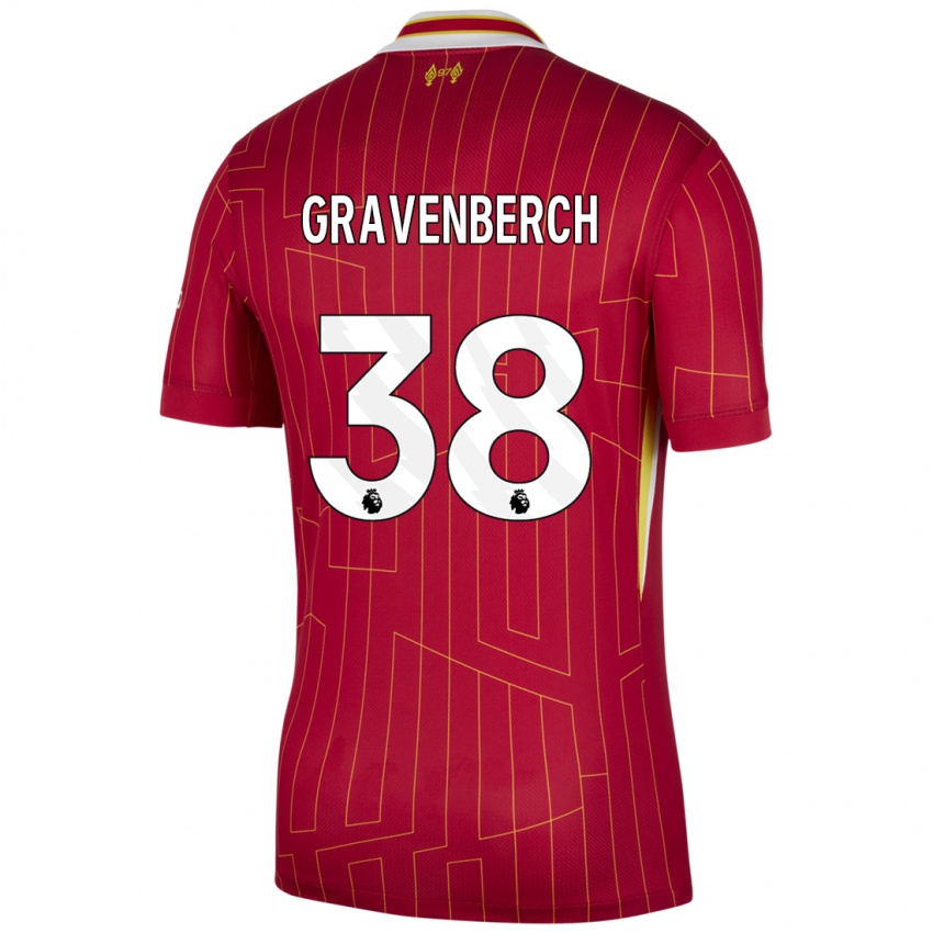 Niño Camiseta Ryan Gravenberch #38 Rojo Amarillo Blanco 1ª Equipación 2024/25 La Camisa México