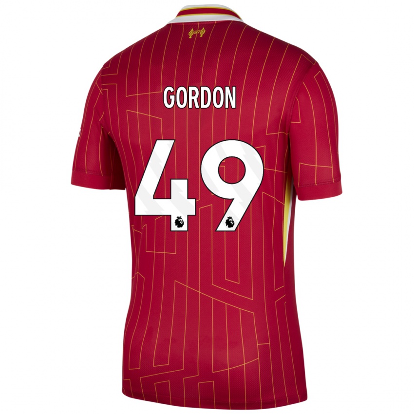 Niño Camiseta Kaide Gordon #49 Rojo Amarillo Blanco 1ª Equipación 2024/25 La Camisa México