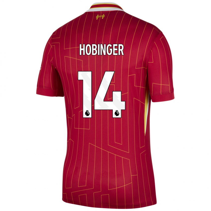 Niño Camiseta Marie Höbinger #14 Rojo Amarillo Blanco 1ª Equipación 2024/25 La Camisa México