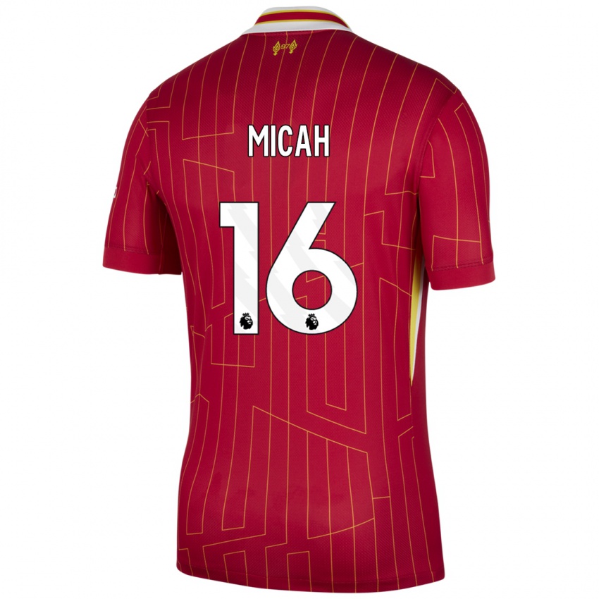 Niño Camiseta Teagan Micah #16 Rojo Amarillo Blanco 1ª Equipación 2024/25 La Camisa México