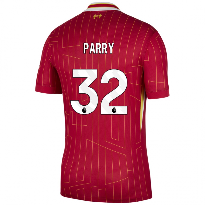 Niño Camiseta Lucy Parry #32 Rojo Amarillo Blanco 1ª Equipación 2024/25 La Camisa México