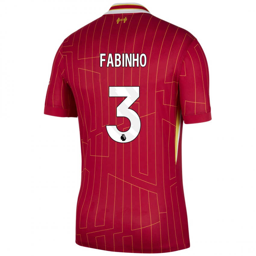 Niño Camiseta Fabinho #3 Rojo Amarillo Blanco 1ª Equipación 2024/25 La Camisa México