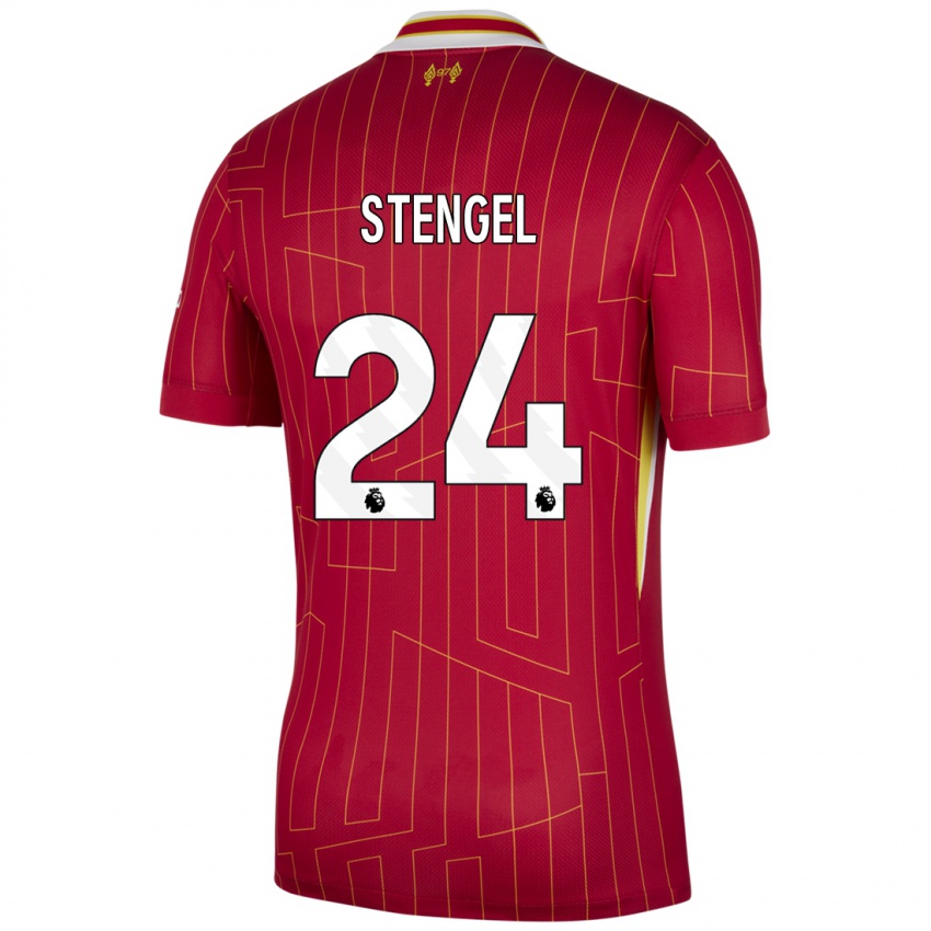 Niño Camiseta Katie Stengel #24 Rojo Amarillo Blanco 1ª Equipación 2024/25 La Camisa México