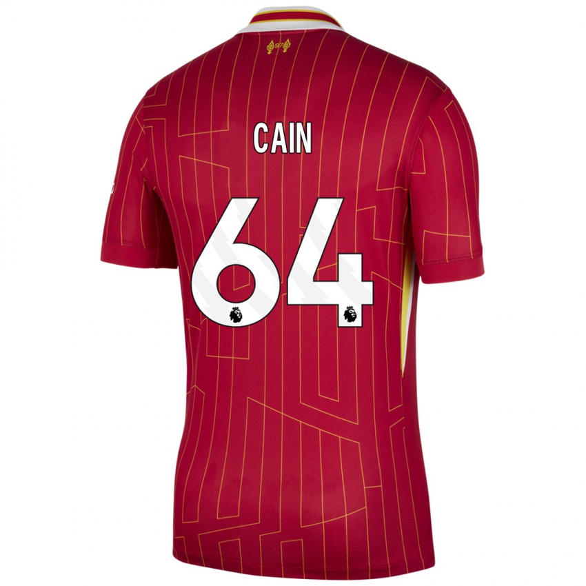 Niño Camiseta Jake Cain #64 Rojo Amarillo Blanco 1ª Equipación 2024/25 La Camisa México