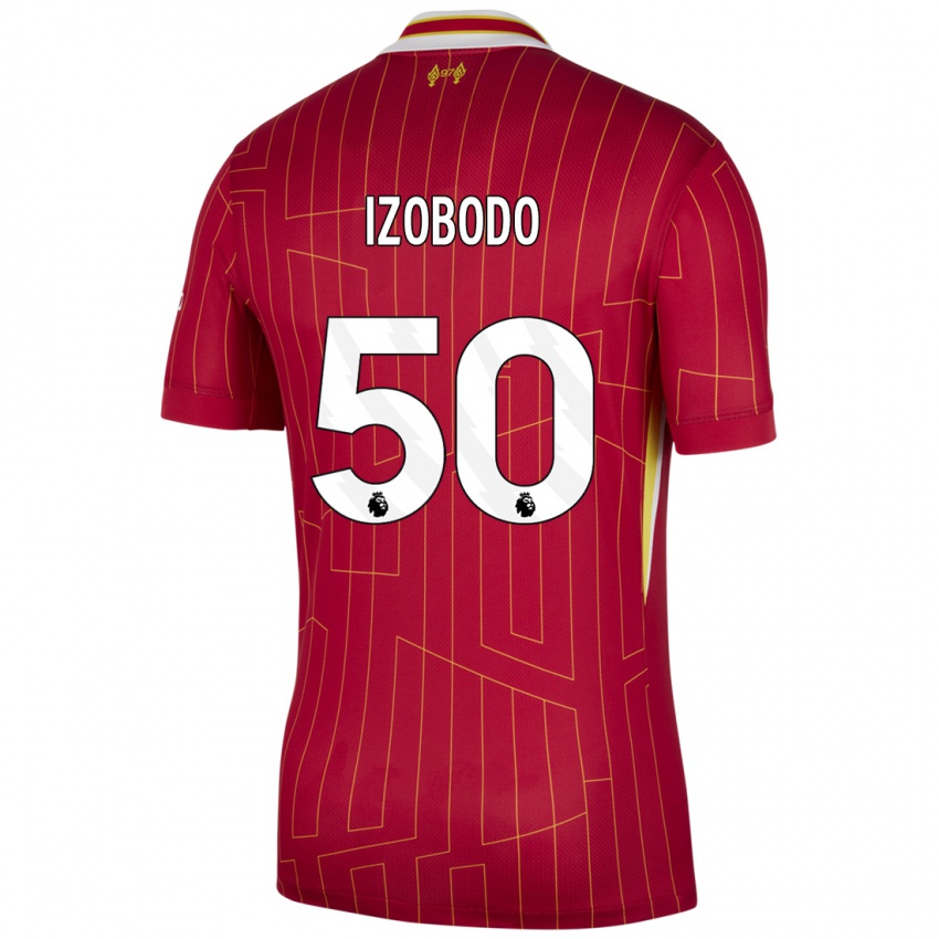 Niño Camiseta Elijah Izobodo John #50 Rojo Amarillo Blanco 1ª Equipación 2024/25 La Camisa México