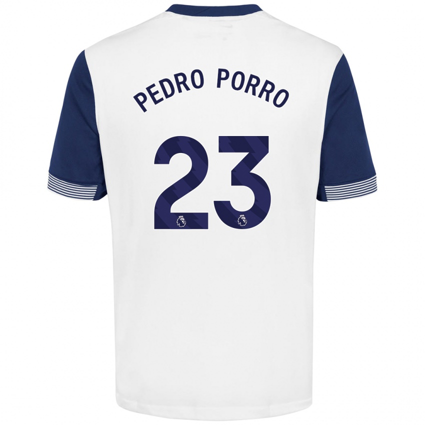 Niño Camiseta Pedro Porro #23 Blanco Azul 1ª Equipación 2024/25 La Camisa México