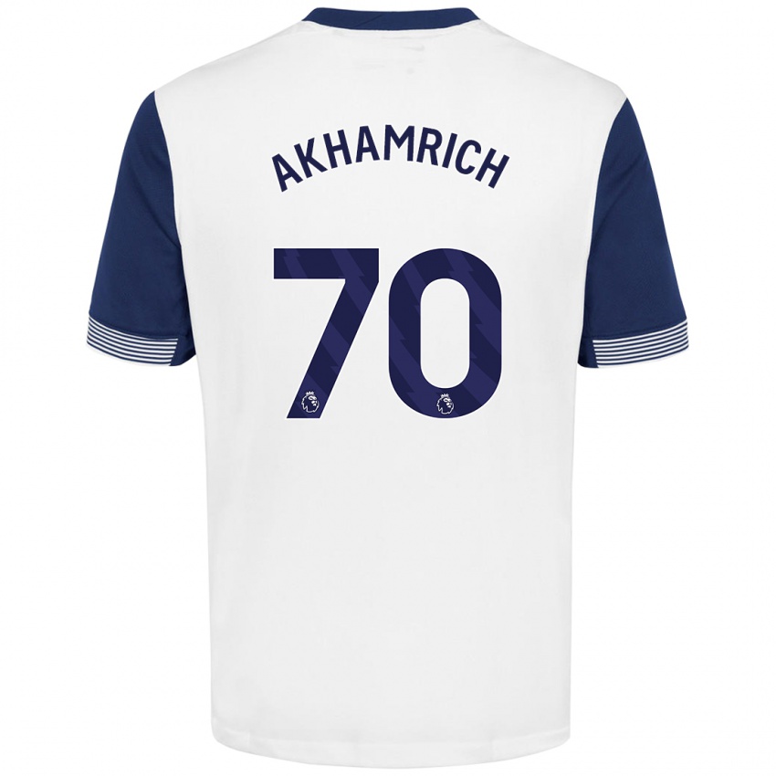 Niño Camiseta Yusuf Akhamrich #70 Blanco Azul 1ª Equipación 2024/25 La Camisa México