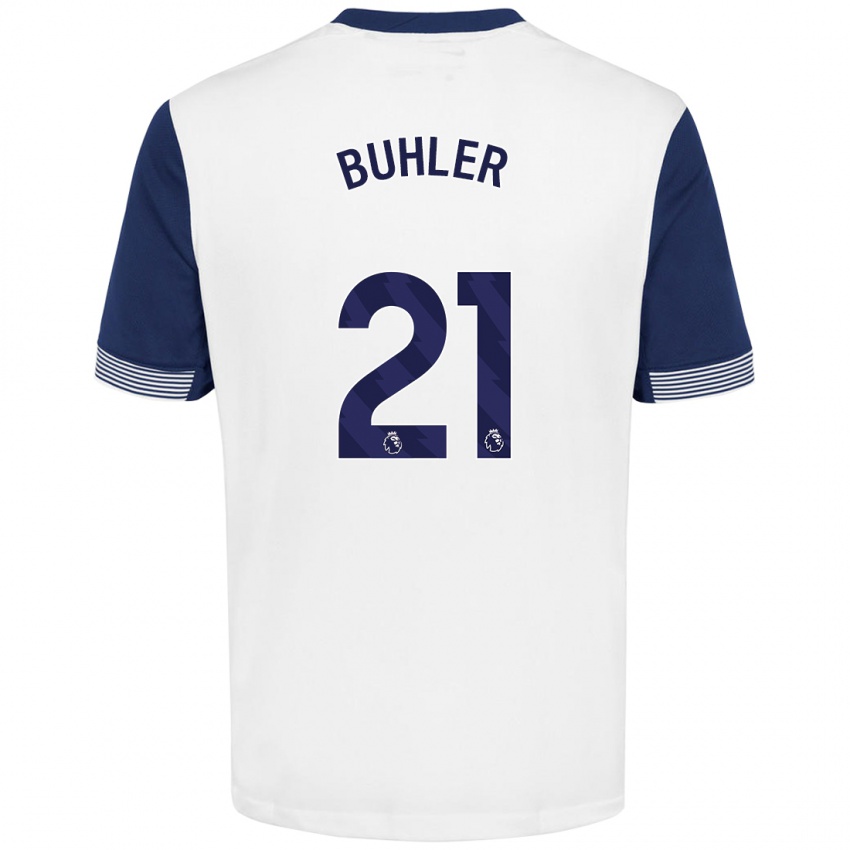 Niño Camiseta Luana Bühler #21 Blanco Azul 1ª Equipación 2024/25 La Camisa México