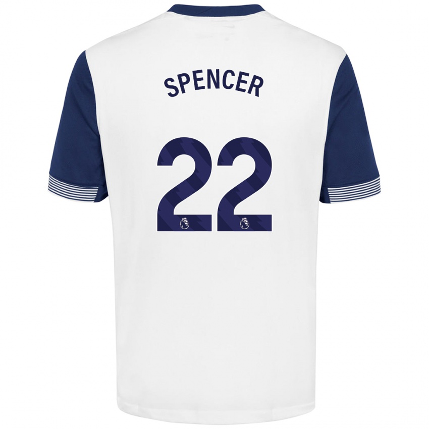 Niño Camiseta Rebecca Spencer #22 Blanco Azul 1ª Equipación 2024/25 La Camisa México